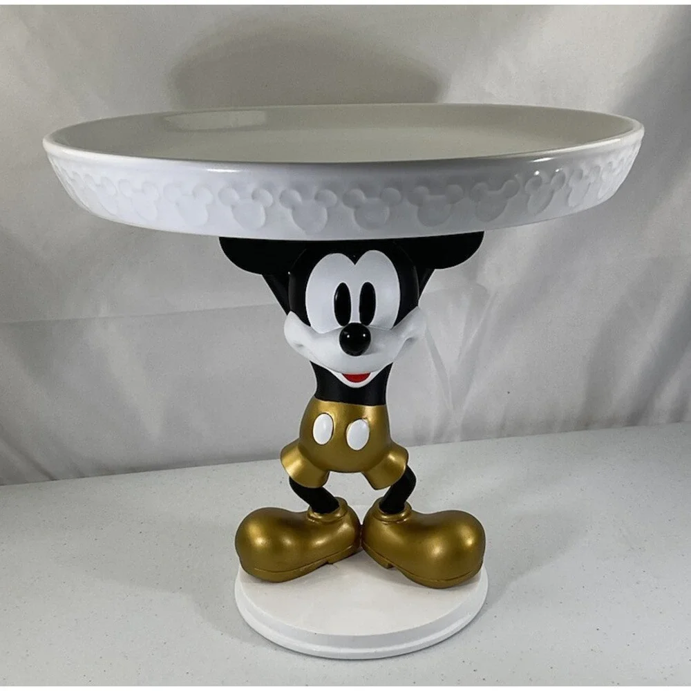 Disney Parks Mickey Mouse Gold Cake Stand Golden Ceramic Plate Serving Platter